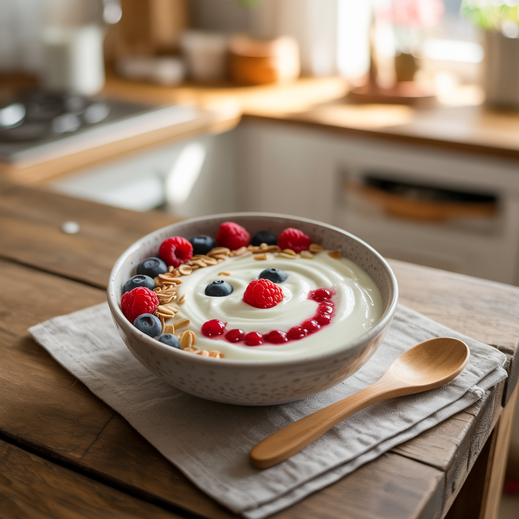 NATURJOGHURT MIT BEEREN UND DINKELFLOCKEN