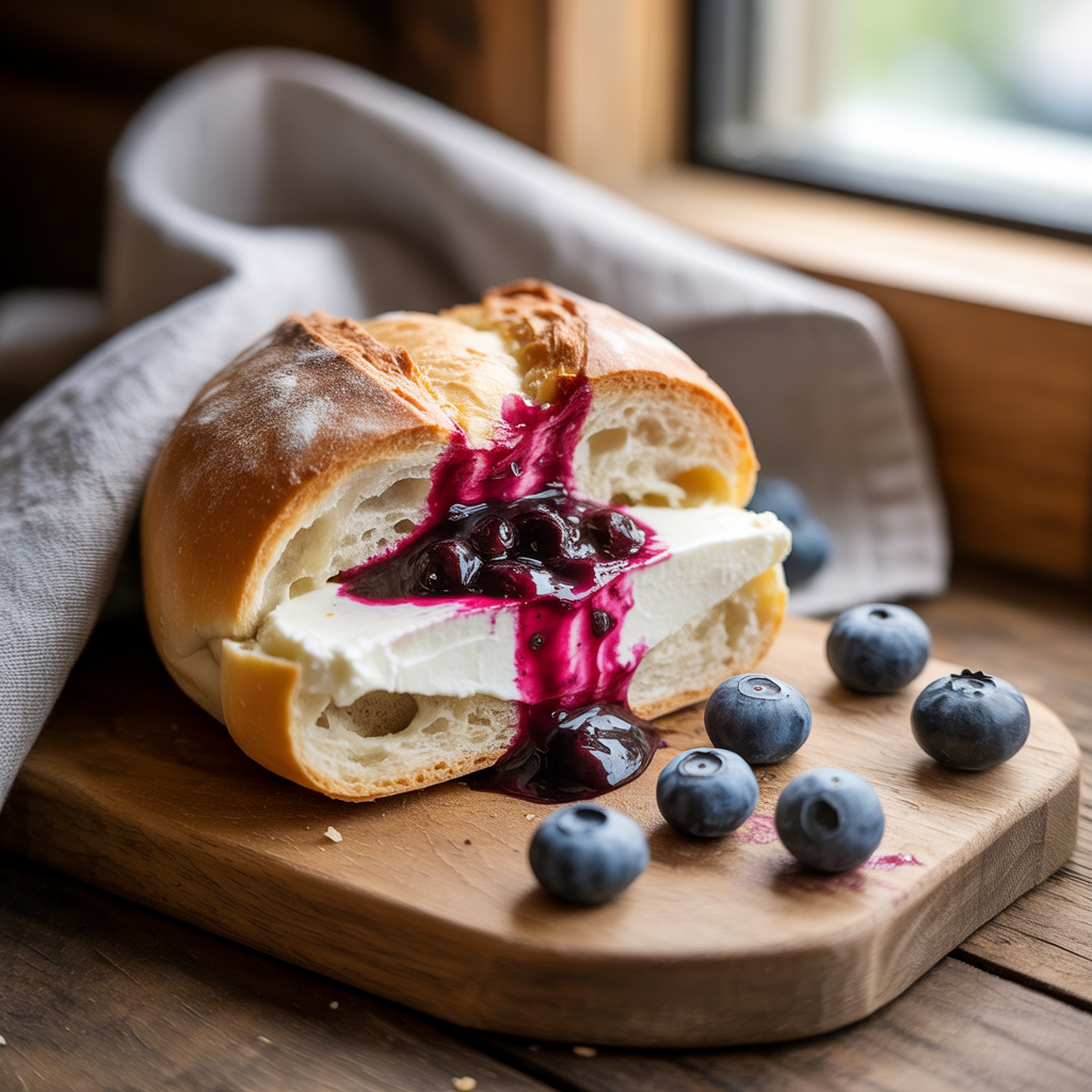 Dinkelbrötchen mit Frischkäse & Heidelbeeren
