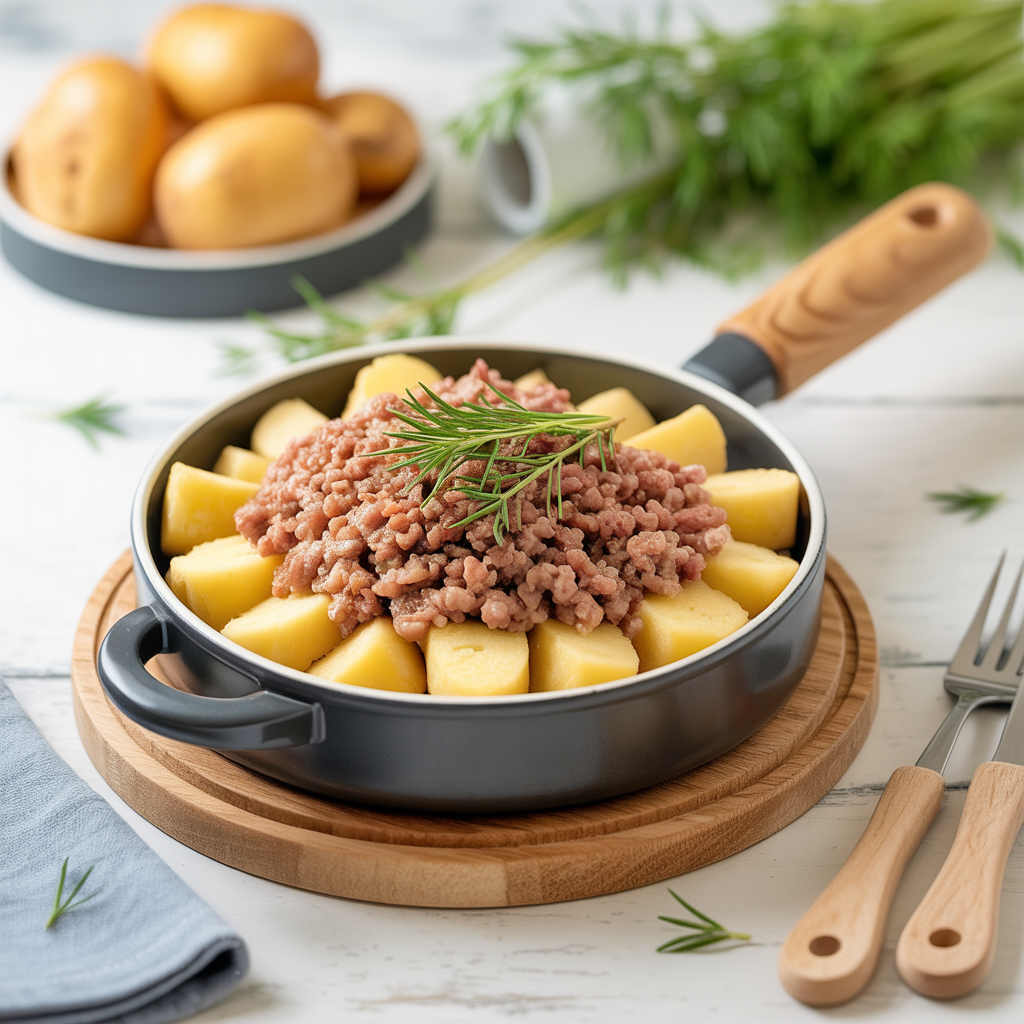 KARTOFFEL MAIS PFANNE MIT HÜHNERHACK