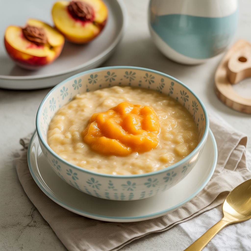 DINKELPORRIDGE MIT PFIRSICHPÜREE