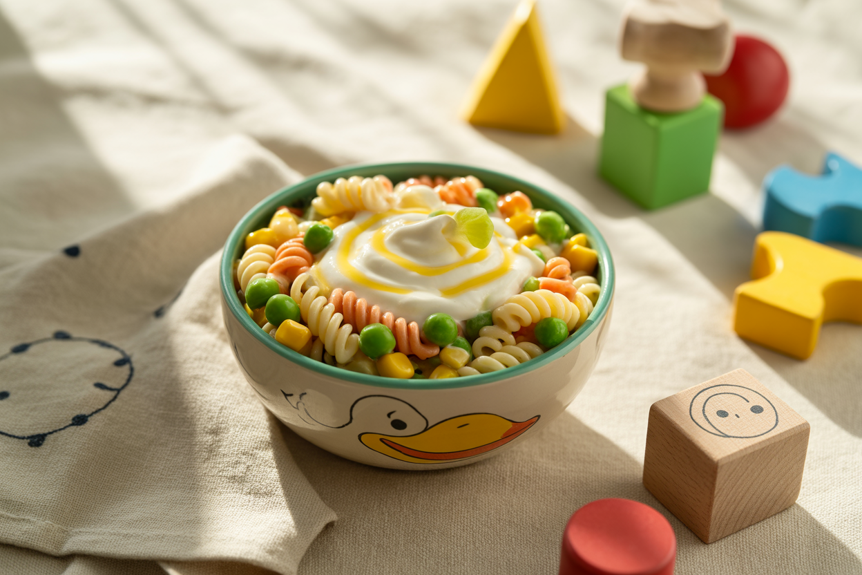 NUDELSALAT MIT ERBSEN UND MAIS